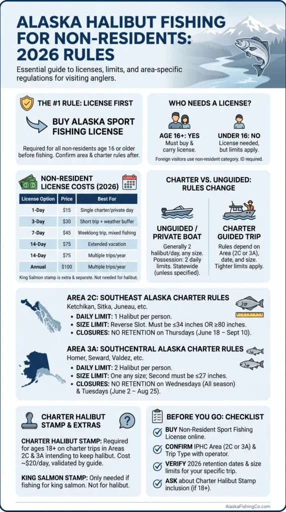 Alaska halibut fishing for non-residents with license options and regulations for a memorable fishing experience in Alaska.