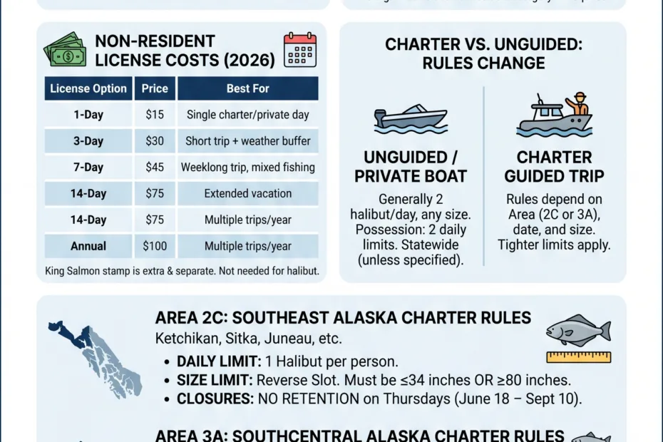Alaska halibut fishing for non-residents with license options and regulations for a memorable fishing experience in Alaska.