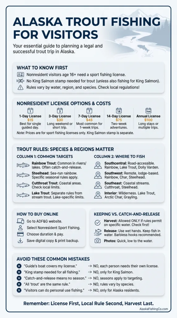 Alaska trout fishing tips and guidelines for visitors to enjoy a successful fishing experience in scenic outdoor surroundings.