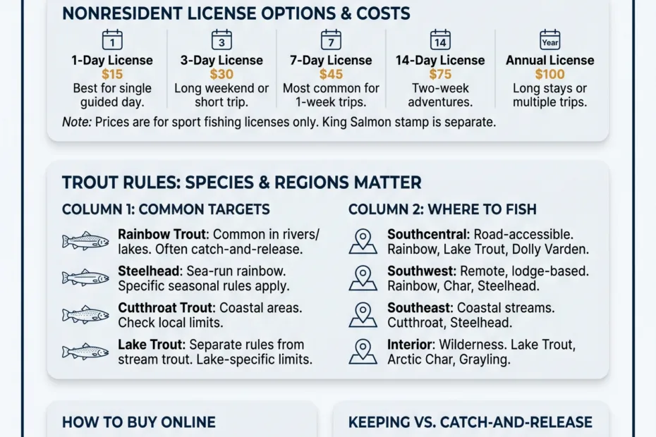 Alaska trout fishing tips and guidelines for visitors to enjoy a successful fishing experience in scenic outdoor surroundings.