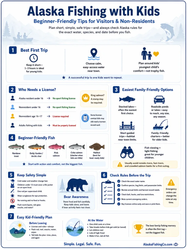 Family enjoying Alaska fishing with kids, embracing beginner-friendly tips for a fun outdoor adventure