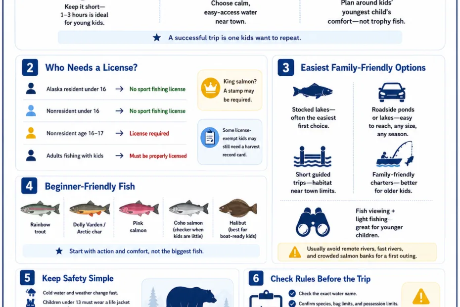 Family enjoying Alaska fishing with kids, embracing beginner-friendly tips for a fun outdoor adventure