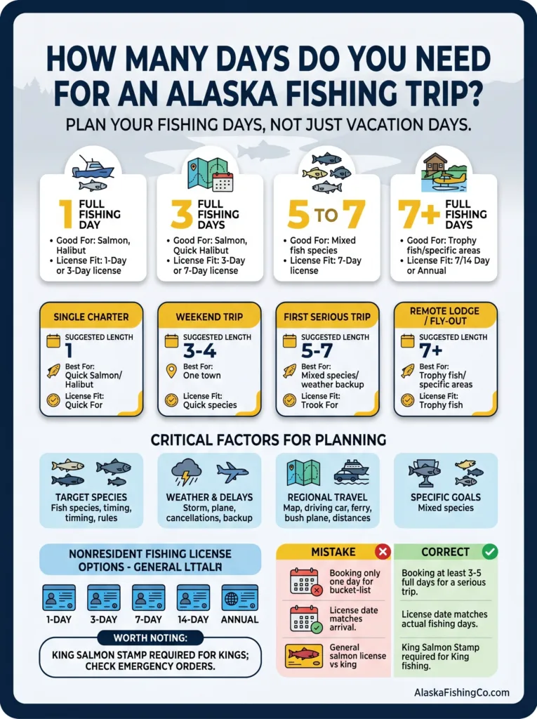 A guide explaining how many days are needed for an Alaska fishing trip to plan your outdoor adventure.