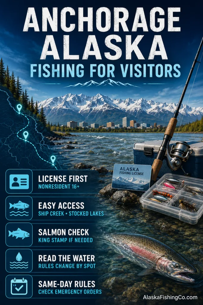 Anchorage Alaska fishing scene perfect for visitors seeking outdoor adventure and salmon fishing opportunities.