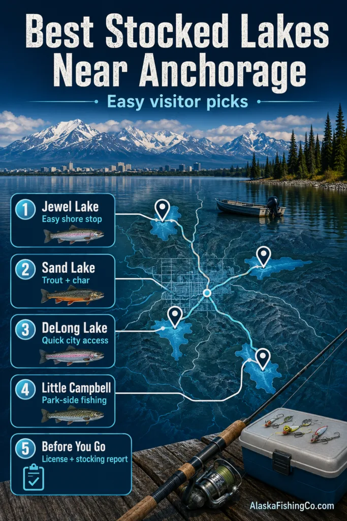 Scenic view of stocked lakes near Anchorage ideal for visitors seeking outdoor fishing adventures