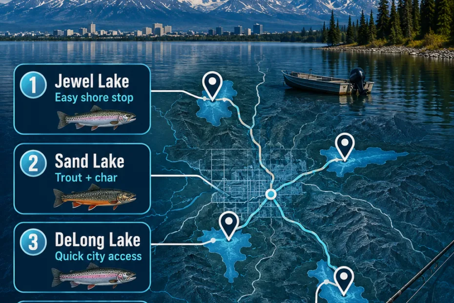 Scenic view of stocked lakes near Anchorage ideal for visitors seeking outdoor fishing adventures