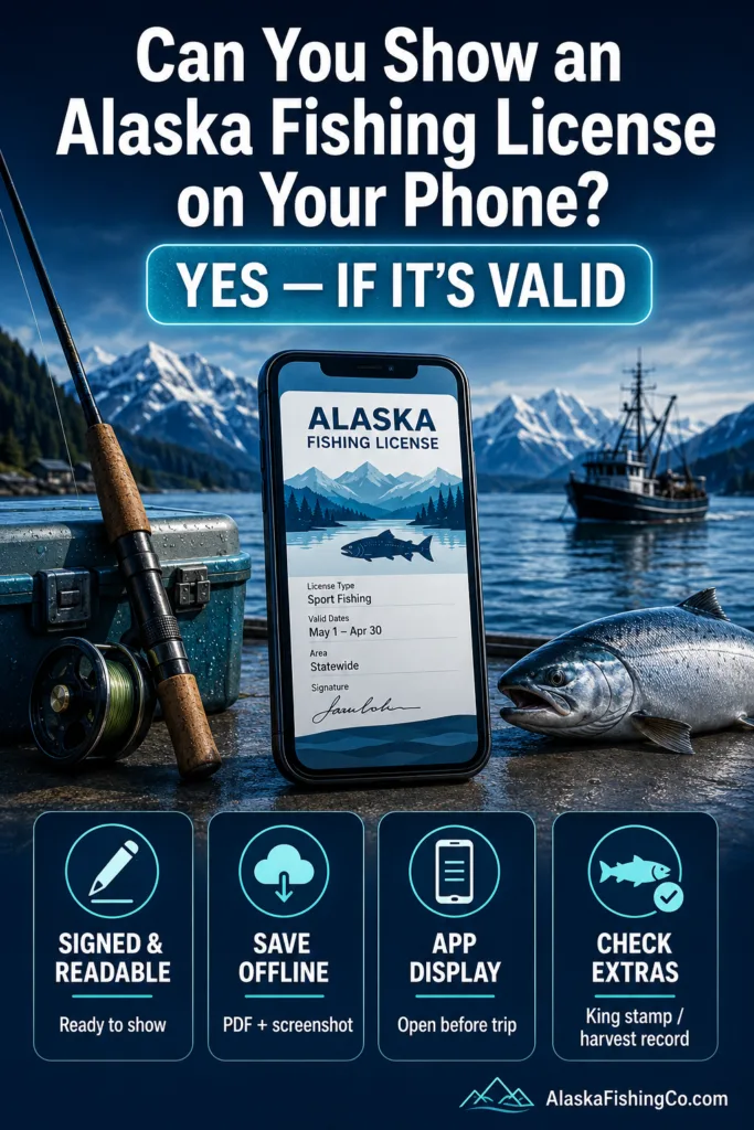 Alaska fishing license displayed on a phone screen for easy access while fishing in Alaska.