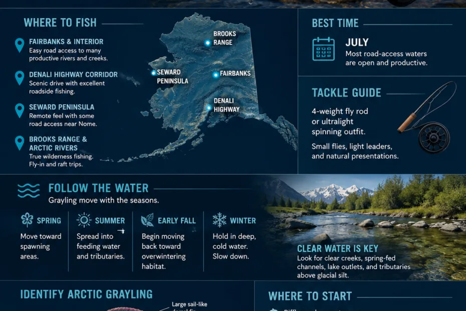Alaska Arctic Grayling fishing tips and best spots for catching this popular fish in the wild.