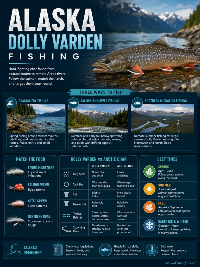 Alaska Dolly Varden fishing scene showing anglers catching vibrant trout in scenic waters during a fishing trip in Alaska.