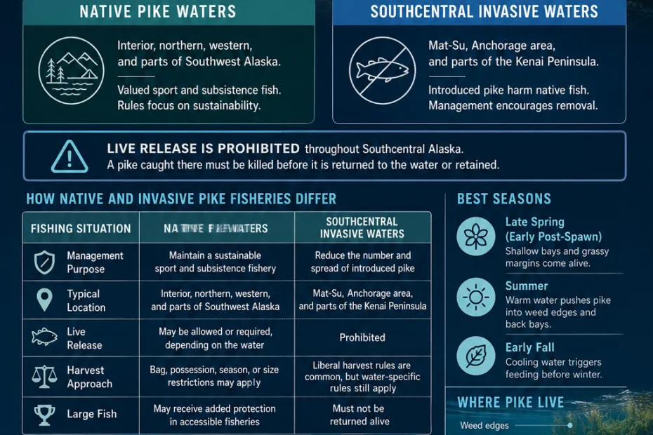 Northern pike fishing in Alaska offers thrilling angling opportunities in pristine waters filled with large pike.